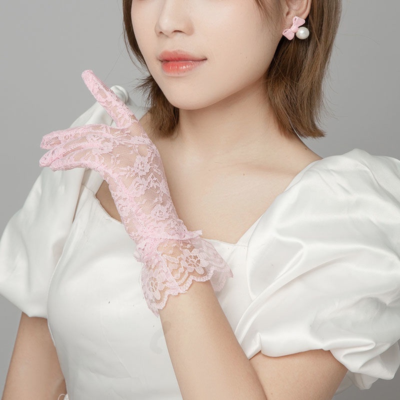 Large Lace Gloves for Women's Elegant White Bride Hollow Out Thin Sun ...