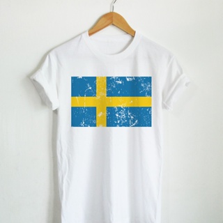 เสื้อยืดลาย ธงชาติสวีเดน ประเทศ สวีเดน Sweden Flag เสื้อยืดสกรีน คอกลม แขนสั้น