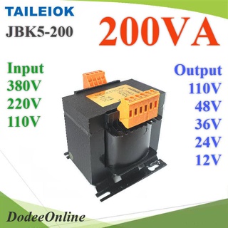 .หม้อแปลงไฟ JBK5 200VA AC ไฟเข้า AC 380V 220V 110V ไฟออก 12V 24V 36V 48V 110V ขดลวดทองแดง รุ่น JBK5-200VA DD