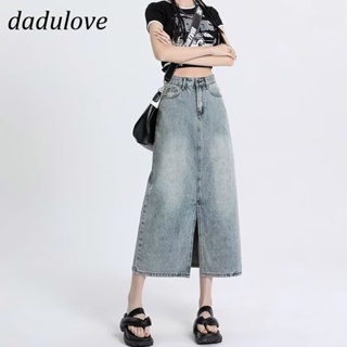 DaDulove💕 New Korean Version of INS Retro Washed Denim Skirt Niche High Waist A- line Skirt Large Size Bag Hip Skirt