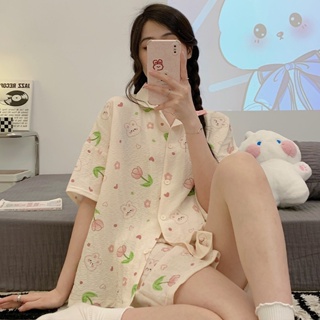Summer New Flower Pattern Zoubu Pajamas Womens short-sleeved shorts sweet simple comfortable breathable home clothes