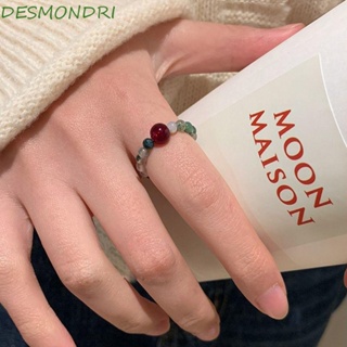 Desmondri แหวนลูกปัดไม้ไผ่ แฮนด์เมด สไตล์จีน ปรับได้ เครื่องประดับแฟชั่น สําหรับผู้หญิง ชีวิตประจําวัน