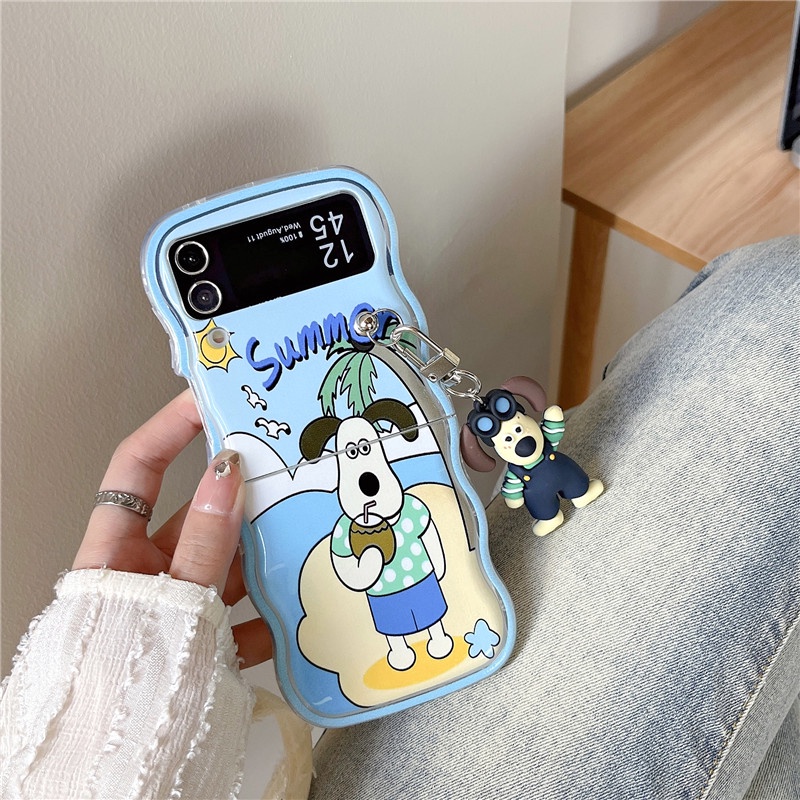 เคสโทรศัพท์มือถือแบบแข็ง-กันกระแทก-ลายการ์ตูนสุนัขทะเลน่ารัก-พร้อมสายโซ่คล้อง-สําหรับ-samsung-galaxy-z-flip-4-5g-z-flip-3