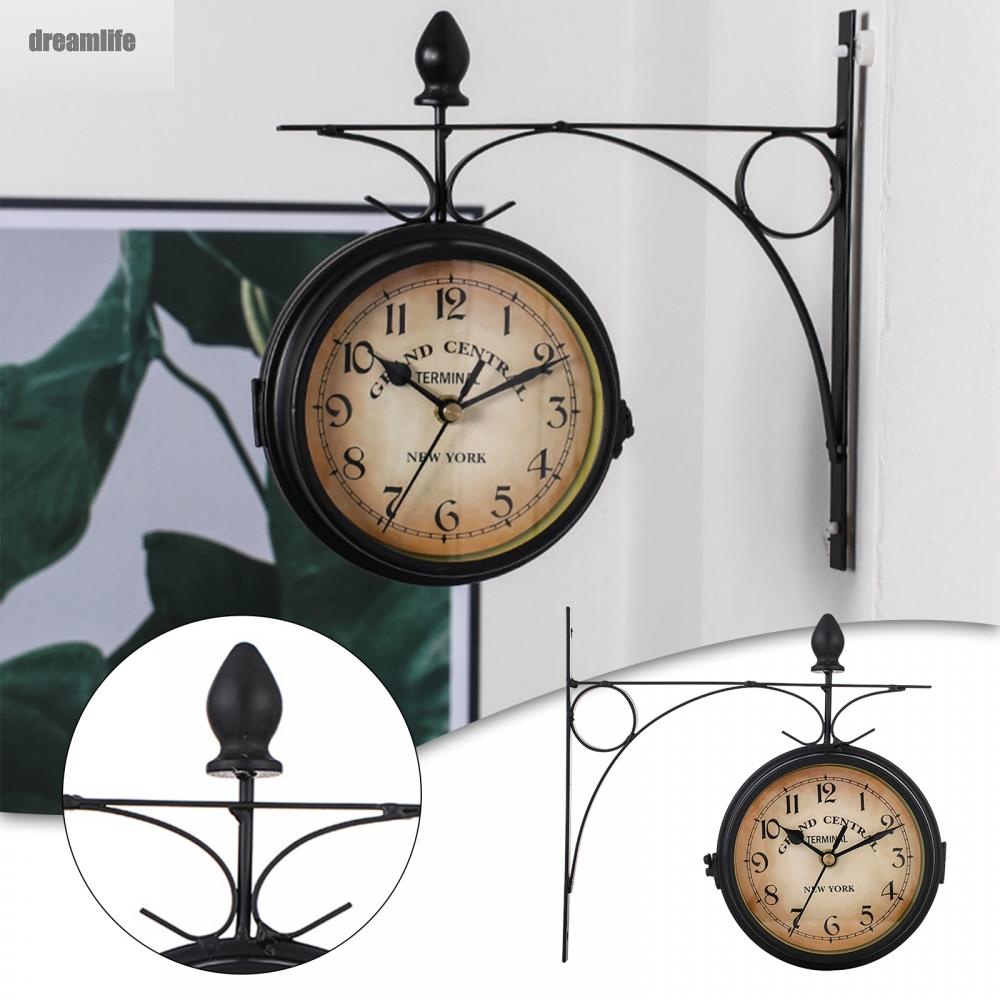 【DREAMLIFE】Station Clock Double Sided Wall Clock Hanging Outdoor Clock