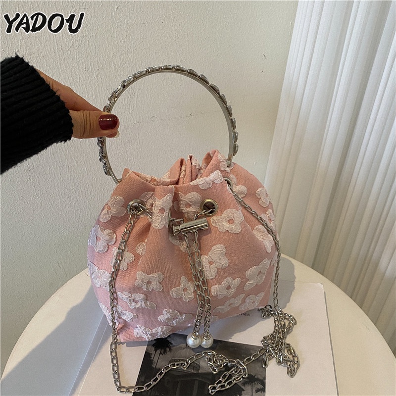 yadou-กระเป๋าสะพายข้างจีบลายดอกไม้แฟชั่นสตรี
