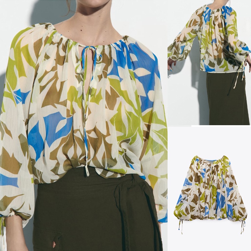 zara-เสื้อเบลาส์-23-ฤดูร้อน-สไตล์ใหม่-หลวม-คอ-ข้อมือ-พร้อมลูกไม้ขึ้น-ปรับได้-แขนยาว-คอกลม-พิมพ์ลาย-เสื้อเชิ้ต3666098