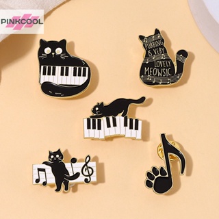 Pinkcool เข็มกลัด โลหะผสม ลายการ์ตูนแมวเล่นเปียโน เครื่องประดับ สําหรับติดเสื้อผ้า กระเป๋าเป้สะพายหลัง