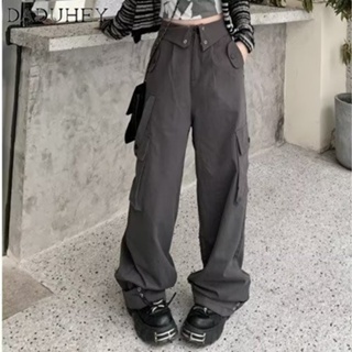 DaDuHey🎈 Womens Summer Overalls American Style High Street Flip Waist Design Straight Loose Wide-Leg All-Matching Casual Cargo Pants