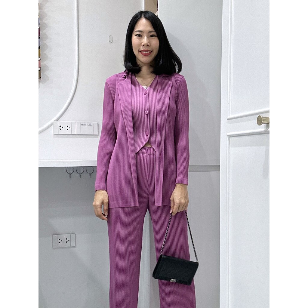 2muay-รุ่น-gjo2335-เสื้อผู้หญิง-เสื้อคลุมพลีทคุณภาพ-collar-button-front-pleat-jacket-cardigan-4-สี-free-size