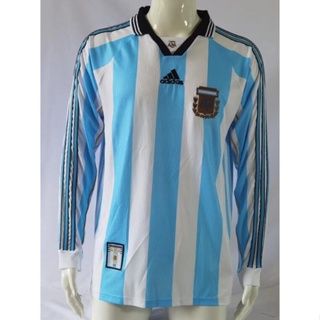 เสื้อกีฬาแขนยาว ลายทีมชาติฟุตบอล Argentina 1998 ชุดเหย้า สไตล์วินเทจเรโทร