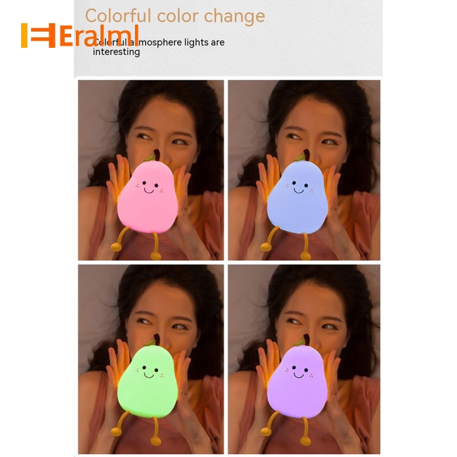 eralml-โคมไฟซิลิโคน-รูปการ์ตูนลูกแพร์น่ารัก-3-ระดับ-ชาร์จซ้ําได้-สีสันสดใส-สําหรับห้องนอนเด็ก