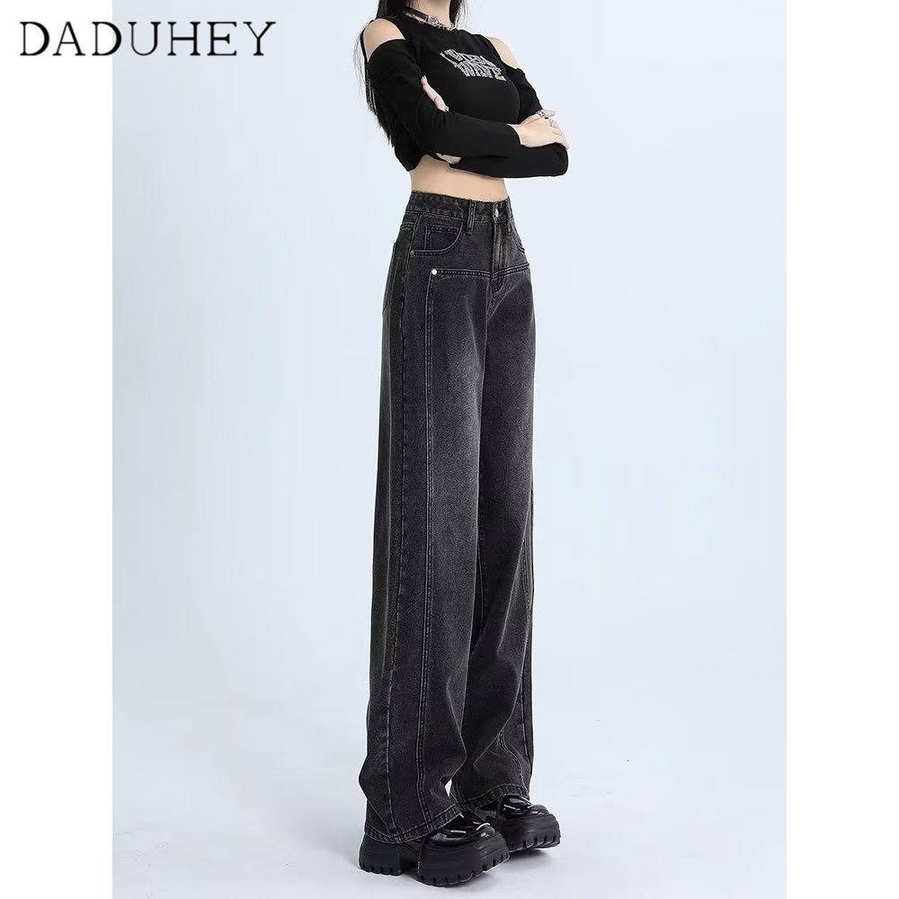 daduhey-womens-new-korean-style-retro-casual-jeans-loose-black-high-waist-slimming-straight-pants