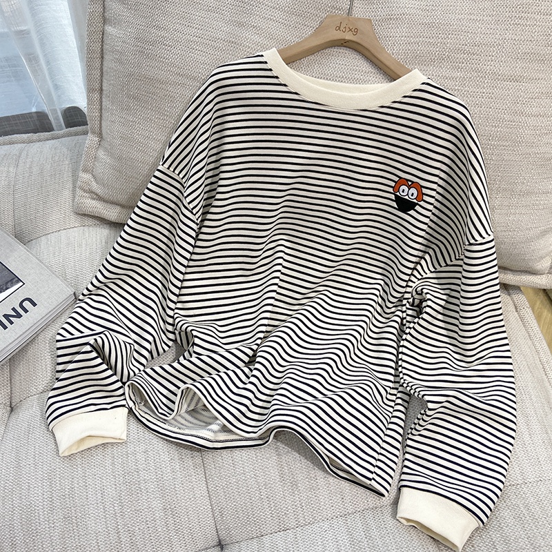 8148-thin-sweatshirt-womens-round-neck-striped-embroidered-long-sleeve-top-loose-casual-long-sleeve-t-shirt