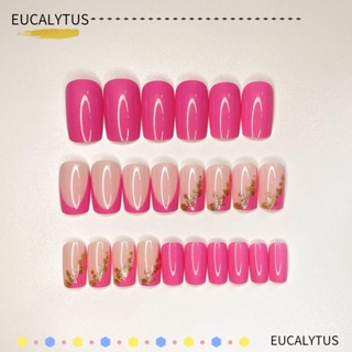 Eutus เล็บปลอม แต่งกลิตเตอร์ ฟอยล์สีทอง สีชมพู ถอดออกได้ สไตล์ฝรั่งเศส สําหรับเด็กผู้หญิง 24 ชิ้น ต่อกล่อง