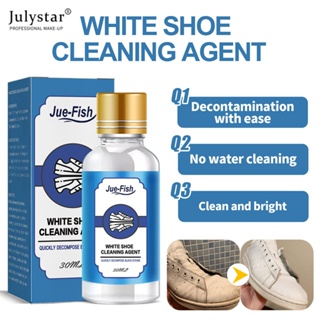 JULYSTAR Jue-fish 30ml Set White Shoes Stain Polish Cleaner Gel Sneaker Whiten Cleaning Dirt Remover Set With Brush Tape Cleansing Washing เครื่องมือ