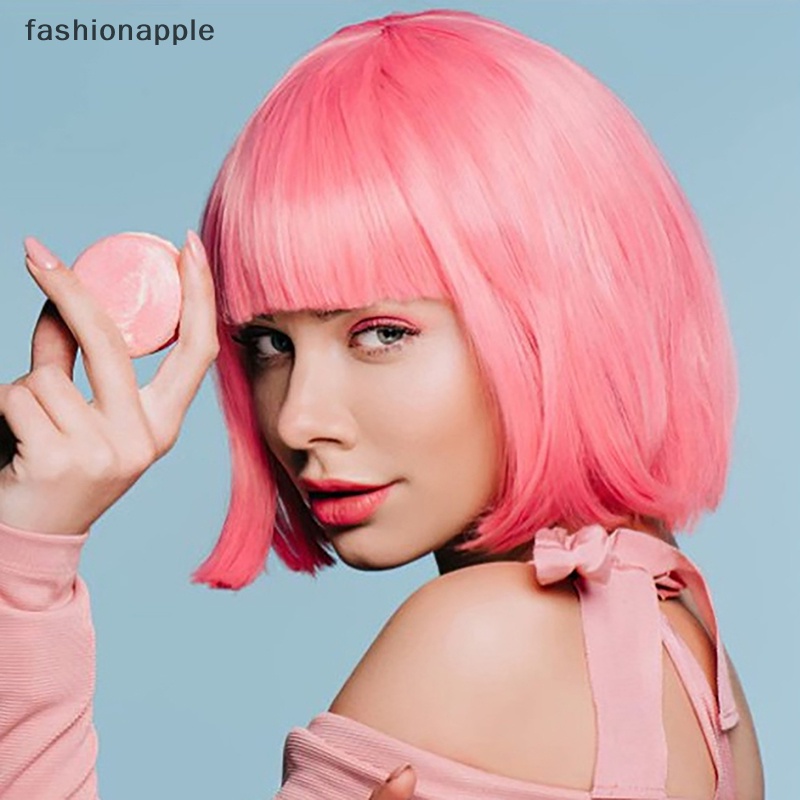 fashionapple-วิกผมบ๊อบสั้นตรง-สีชมพู-สําหรับตุ๊กตาบาร์บี้