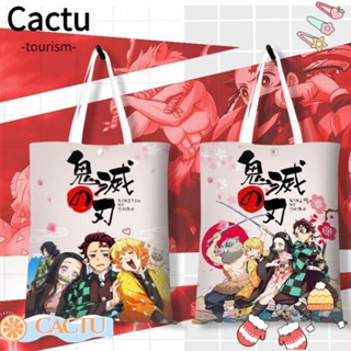 Cactu กระเป๋าผ้าแคนวาส พร้อมหูหิ้ว สองชั้น ความจุขนาดใหญ่ ลายการ์ตูนอนิเมะ