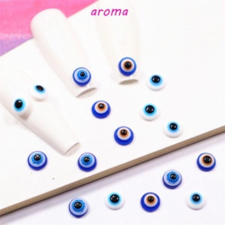 Aroma พลอยเทียมเรซิ่น รูปดวงตาชั่วร้าย 3D ทรงกลม แบน สีฟ้า ใช้ง่าย สําหรับตกแต่งเล็บ 20 ชิ้น