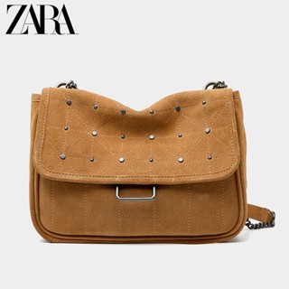 Zara กระเป๋าสะพายไหล่ หนังนิ่ม ทรงสี่เหลี่ยม ขนาดเล็ก สีน้ําตาล สําหรับสตรี