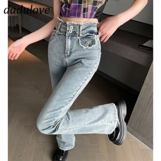 DaDulove💕 New Korean Version of Light Blue Jeans WOMENS High Waist Elastic Micro Flared Trousers Raw Edge Trousers