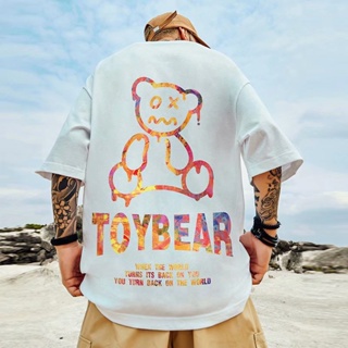 S-8XL ins Harajuku style personality colorful bear print short-sleeved T-shirt men and women trend fashion wild ove_01