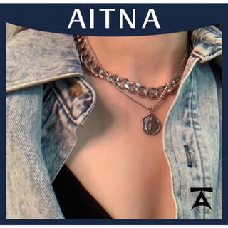 Aitna สร้อยคอโซ่ แบบหนา สองชั้น สไตล์ฮิปฮอป เรโทร