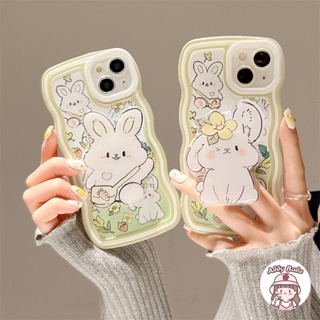 เคส TPU นิ่ม ปิดด้านหลัง ลายกระต่ายน่ารัก สีขาว สไตล์เกาหลี IP 14 Pro Max IP 11 IP 12 11 Pro Max X XS