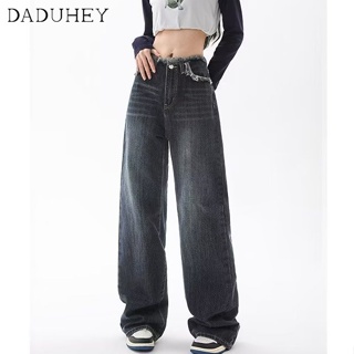 DaDuHey🎈 New American Style Ins Women Burrs Jeans Fashion High Waist Wide Leg Pants Large Size Trousers