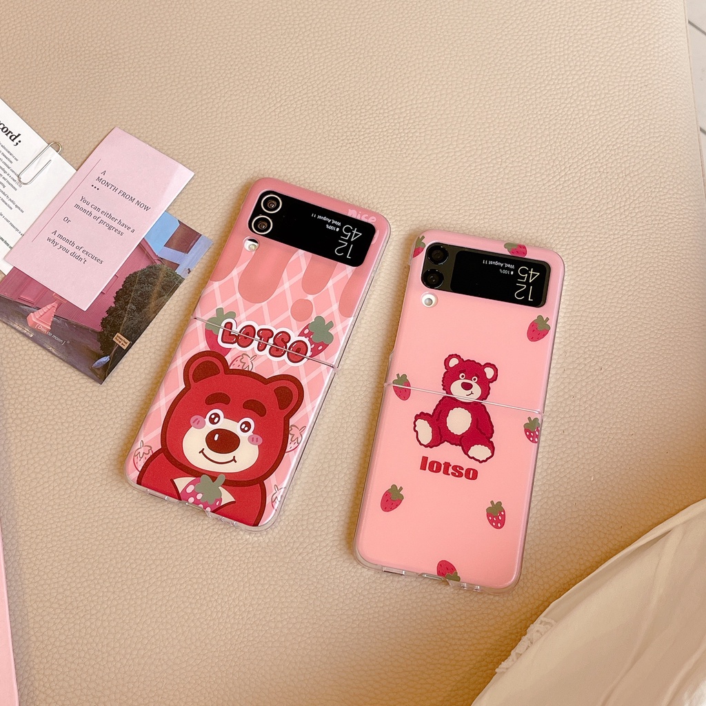 เคสโทรศัพท์มือถือ-pc-แข็ง-กันกระแทก-ลายการ์ตูนหมีสตรอเบอร์รี่น่ารัก-สําหรับ-samsung-galaxy-z-flip-4-5g-find-n2-flip-5g-samsung-galaxy-z-flip-3