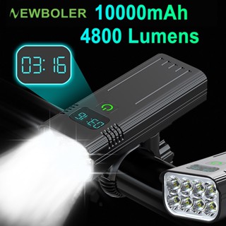 Newboler 4800 Lumens ไฟจักรยาน ชาร์จ USB 10000mAh ไฟหน้าจักรยาน น้ำซึมผ่าน 8T6 LED ซุปเปอร์ไบรท์ ไฟฉายจักรยาน