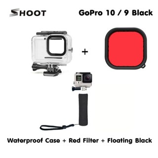 GoPro 12 / 11 / 10 / 9 Housing case + Red Filter เคสกันน้ำ + ฟิลเตอร์ + Floating Bar Black