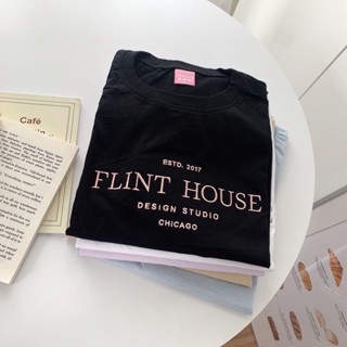 S260 เสื้อยืด oversize ผ้าคอตตอน สไตล์ minimal ปัก FLINT HOUSE