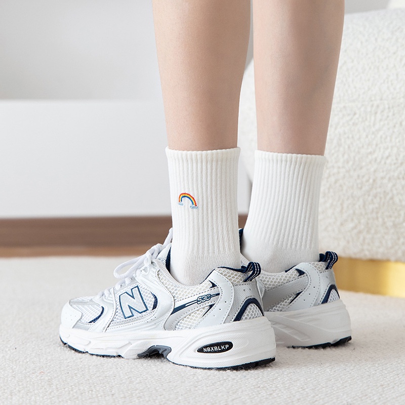 ถุงเท้าผ้าฝ้าย-ถุงเท้ากีฬานักเรียน-สีทึบสบายและระบายอากาศได้