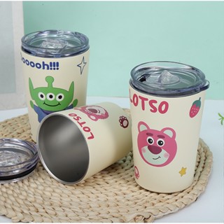 แคร์แบร์ แก้วเก็บความเย็น สตรอเบอร์รี่หมีฉนวนกันความร้อนถ้วยกาแฟมูลค่าสูงถ้วยฉนวนกันความร้อนเด็กสตรอเบอร์รี่หมีฟางฉนวนกันความร้อนถ้วยนักเรียนถ้วยน้ำสแตนเลส