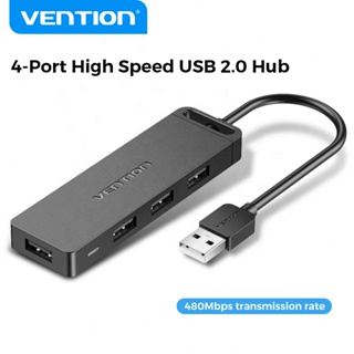 Vention ฮับความเร็วสูง USB 2.0 4 พอร์ต พร้อมอะแดปเตอร์พาวเวอร์ซัพพลาย สําหรับคอมพิวเตอร์