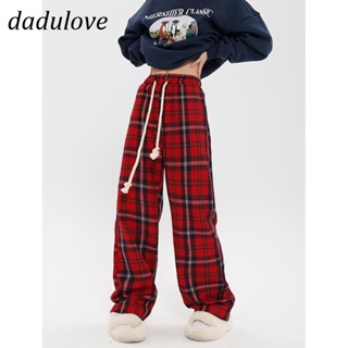 DaDulove💕 New Korean Version of Ins Plaid Retro Casual Pants Womens Niche Loose Wide-leg Pants Trousers