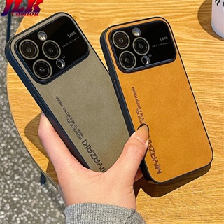 [JLK] Luxury Lambskin Suede Leather Texture Camera Protection Case For For iPhone 11 12 13 14 Pro Max Plus Big Window Lens Glass Cover