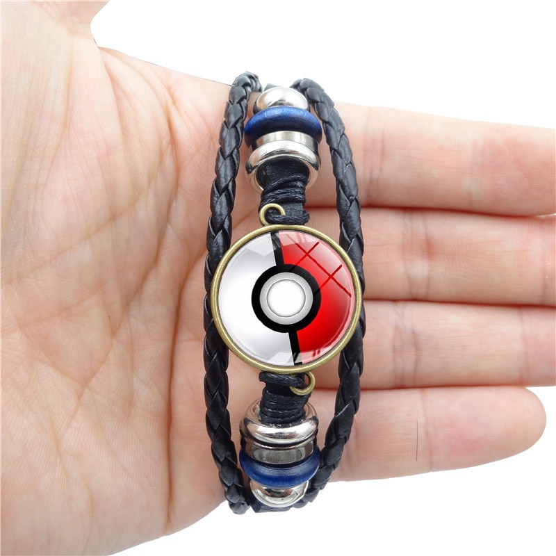 สร้อยข้อมือหนังถัก-หลายชั้น-รูปโปเกม่อน-โปเกบอล-สไตล์วินเทจ-เครื่องประดับ