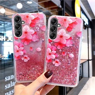 เคสโทรศัพท์มือถือแบบใส มีทรายไหล แต่งกลิตเตอร์ ลายดอกไม้ สําหรับ Samsung Galaxy A14 A24 A34 A54 A03 A03S A04 A04E A04S A02 A02S A12 A22 A32 A52 A72 A52S A13 A23 A33 A53 A73 Note 8 9