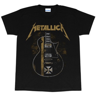 T-Shirtใหม่ เสื้อยืด ลาย Metallica Hetfield Iron Cross Official สีดํา S-5XL