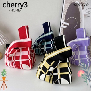 Cherry3 กระเป๋าถือลําลอง ผ้าถัก แฮนด์เมด