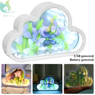 ชุดโคมไฟกระจก รูปผีเสื้อ ก้อนเมฆ ใช้แบตเตอรี่ USB DIY สําหรับตกแต่ง SHOPQJC1676