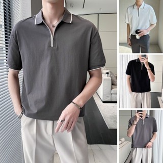 Befoyi✧ เสื้อโปโลลําลอง คอปก มีซิป สีพื้น สไตล์เกาหลี แฟชั่นฤดูร้อน สําหรับผู้ชาย SLC133