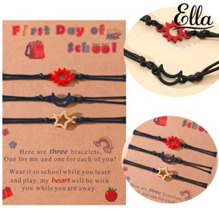 Ellastore123 กําไลข้อมือสเตนเลสถัก น้ําหนักเบา ลายดวงจันทร์ ดาว ดวงอาทิตย์ การ์ดสัมผัส ของขวัญวันแรกของโรงเรียน สําหรับเด็กผู้ชาย และผู้หญิง 3 ชิ้น