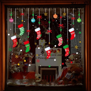 [COD]☃สติกเกอร์ติดผนัง หน้าต่าง กระจก ลายซานต้า สโนว์แมน ต้นคริสต์มาส DIY