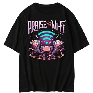 ราคาถูก Moon Rabbit Ninja WiFi พิมพ์ผ้าฝ้ายคอกลมแขนสั้นเสื้อยืดผู้ชายอินเทรนด์ฤดูร้อนสไตล์ใหม่ เสื้อคู่