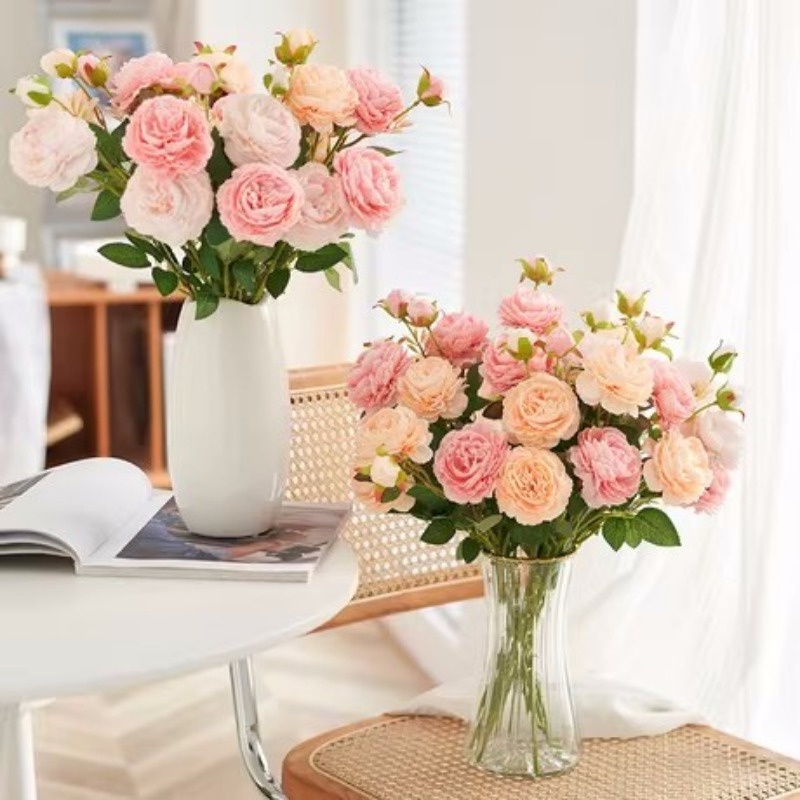 ช่อดอกกุหลาบประดิษฐ์-ผ้าไหม-สีชมพู-สีขาว-3-ดอก-สําหรับตกแต่งบ้าน-ห้องนั่งเล่น-และสวน