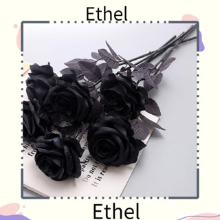 Ethel1 ช่อดอกกุหลาบปลอม สีดํา 50 ซม. สําหรับตกแต่งปาร์ตี้ฮาโลวีน 5 ชิ้น
