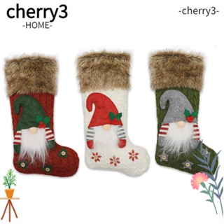 Cherry3 ถุงน่องผ้า สีแดง สีเขียว สีขาว สําหรับแขวนตกแต่งต้นคริสต์มาส