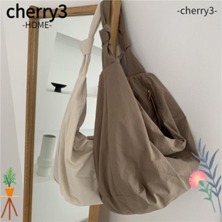 Cherry3 กระเป๋าช้อปปิ้ง ผ้าไนล่อน น้ําหนักเบา จุของได้เยอะ สีพื้น สําหรับผู้หญิง